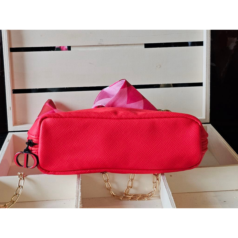 Christian Dior Red Clutch w/Crossbody Chain, Charms & Twilly Added NWOT - Picture 6 of 15